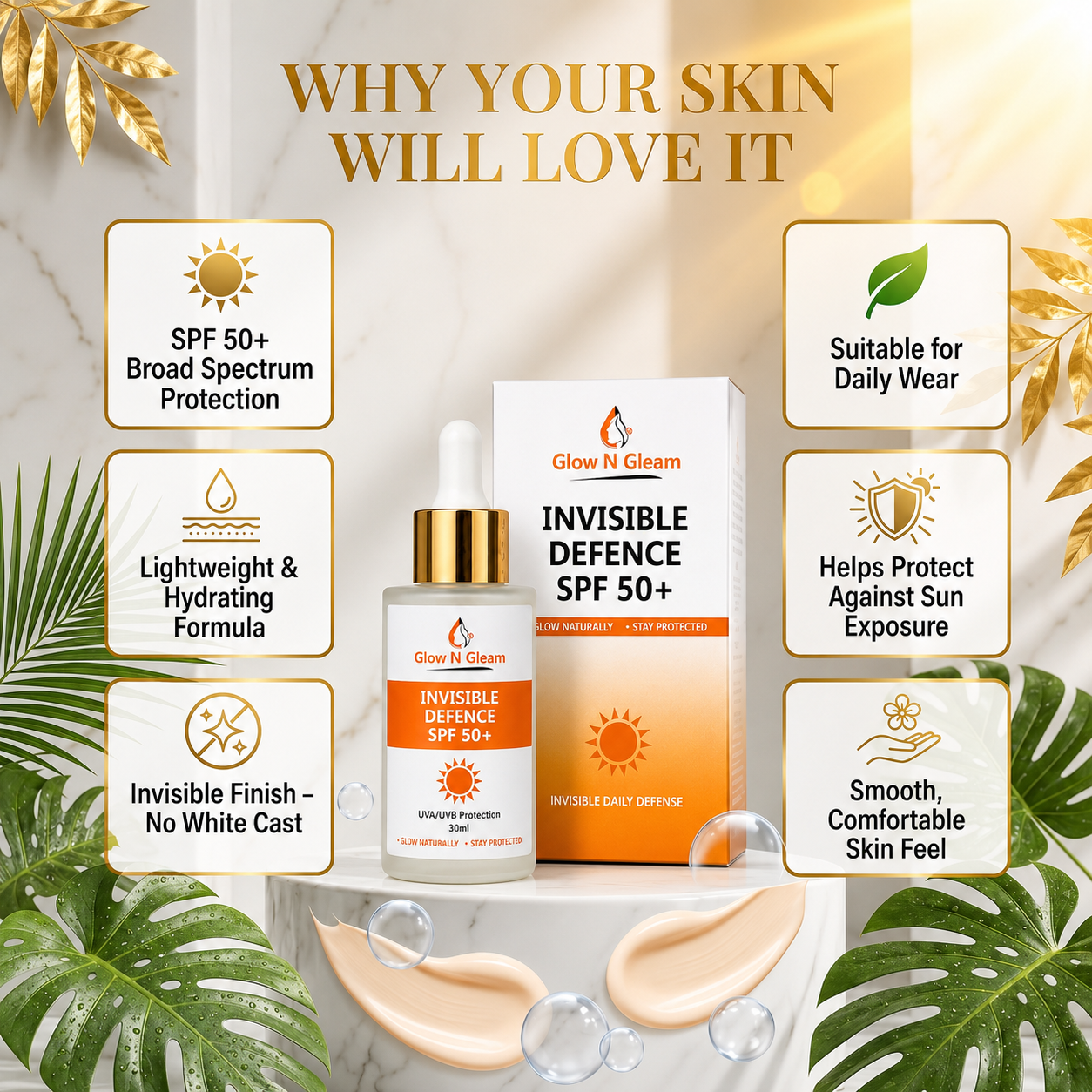 Glow N Gleam Radiant Revive Glow™ Invisible Defence SPF 50+ Sunscreen Serum